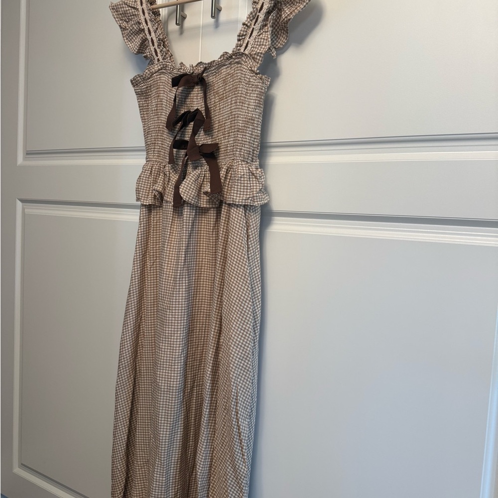 🤎Moon River Gingham Bow Midi Dress, Size M NWT - Picture 4 of 9